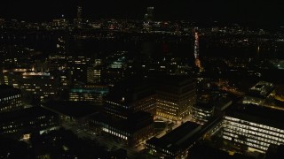 5.5K aerial stock footage flying by office buildings and the Massachusetts Institute of Technology, Cambridge, Massachusetts, night Aerial Stock Footage | AX141_151E