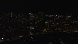 5.5K aerial stock footage flying by skyscrapers, Downtown Boston, Massachusetts, night Aerial Stock Footage | AX141_188