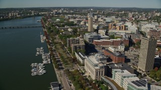 AX142_053E - 5.5K aerial stock footage flying by Massachusetts Institute of Technology, Cambridge, Massachusetts