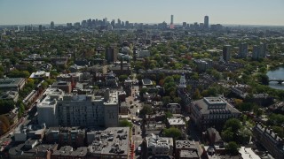 AX142_083 - 5.5K aerial stock footage flying by Harvard University, Lowell House, Cambridge, Massachusetts