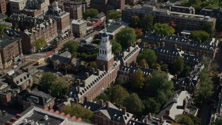 AX142_088E - 5.5K aerial stock footage orbiting Harvard University, Lowell House, Cambridge, Massachusetts