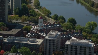 5.5K aerial stock footage flying by Harvard University, Dunster House, Cambridge, Massachusetts Aerial Stock Footage | AX142_090E