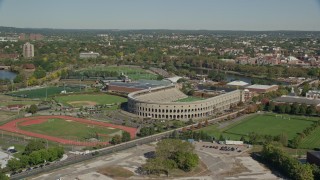 5.5K aerial stock footage of Harvard Stadium, Harvard University, McCurdy Track,  Cambridge, Massachusetts Aerial Stock Footage | AX142_117E