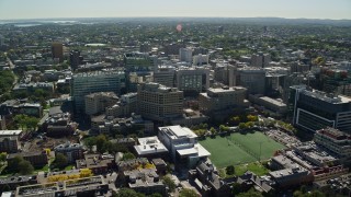 5.5K aerial stock footage approaching and flying by the Longwood Medical Area, Boston, Massachusetts Aerial Stock Footage | AX142_129E