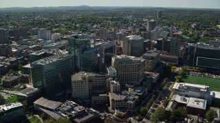 AX142_135E - 5.5K aerial stock footage orbiting Beth Israel Hospital, Longwood Medical Area, Boston, Massachusetts