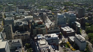 5.5K aerial stock footage flying by Longwood Medical Area, approaching power plant, Boston, Massachusetts Aerial Stock Footage | AX142_137E