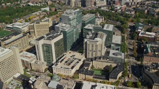 AX142_139 - 5.5K aerial stock footage orbiting Beth Israel Hospital, Longwood Medical Area, Boston, Massachusetts