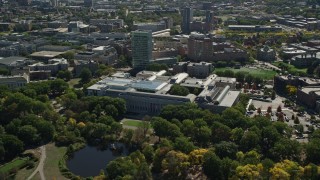 AX142_144E - 5.5K aerial stock footage orbiting the Museum of Fine Arts, Boston, Massachusetts