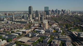 5.5K aerial stock footage flying over buildings, approaching skyscrapers, Downtown Boston, Massachusetts Aerial Stock Footage | AX142_147