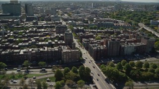 5.5K aerial stock footage of Victorian brownstones, apartments, Back Bay, Downtown Boston, Massachusetts Aerial Stock Footage | AX142_160