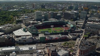 5.5K aerial stock footage approaching Fenway Park, Boston, Massachusetts Aerial Stock Footage | AX142_161E