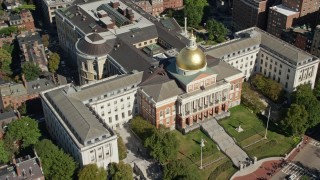 5.5K aerial stock footage approaching the Massachusetts State House, Downtown Boston, Massachusetts Aerial Stock Footage | AX142_167