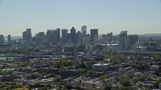 5.5K aerial stock footage of Bunker Hill Monument, Downtown Boston skyline, Charlestown, Massachusetts Aerial Stock Footage | AX142_180E