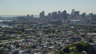 AX142_183E - 5.5K aerial stock footage of St. Francis De Sales Church, Bunker Hill Monument, Charlestown, Massachusetts