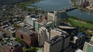 5.5K aerial stock footage flying by Massachusetts General Hospital, tilt down, West End, Downtown Boston, Massachusetts Aerial Stock Footage | AX142_199