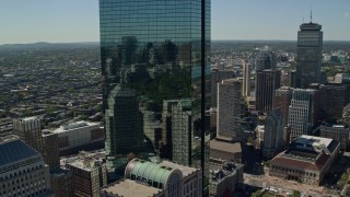 5.5K aerial stock footage approaching John Hancock Tower, Downtown Boston, Massachusetts Aerial Stock Footage | AX142_200E