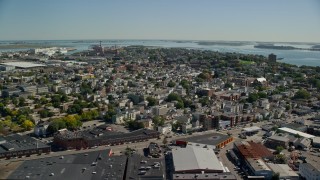 5.5K aerial stock footage flying by a residential neighborhood, South Boston, Massachusetts Aerial Stock Footage | AX142_205E