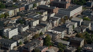 5.5K aerial stock footage flying by residential neighborhoods, tilt down, South Boston, Massachusetts Aerial Stock Footage | AX142_233