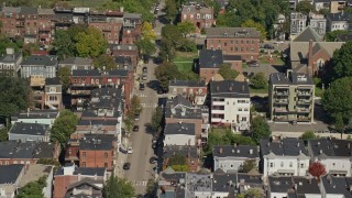 5.5K aerial stock footage flying by apartment buildings, quiet streets, South Boston, Massachusetts Aerial Stock Footage | AX142_234