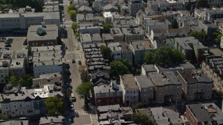 5.5K aerial stock footage flying by row houses, apartment buildings, South Boston, Massachusetts Aerial Stock Footage | AX142_238