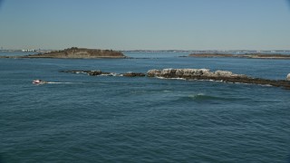 5.5K aerial stock footage flying by Shag Rocks, Great Brewster Island, Boston Harbor, Massachusetts Aerial Stock Footage | AX142_272