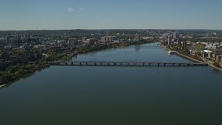 5.5K aerial stock footage flying over Charles River, approach Harvard Bridge, Boston, Massachusetts Aerial Stock Footage | AX142_304E