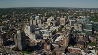 5.5K aerial stock footage flying by the Longwood Medical Area, Boston, Massachusetts Aerial Stock Footage | AX142_309