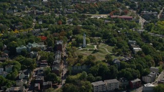 AX142_310 - 5.5K aerial stock footage flying by Roxbury High Fort, Highland Park, Boston, Massachusetts