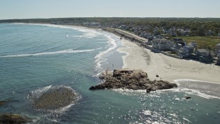 5.5K aerial stock footage flying by beach, upscale oceanfront homes, Scituate, Massachusetts Aerial Stock Footage | AX143_031E