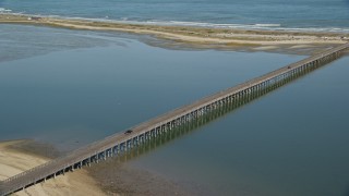 5.5K aerial stock footage orbiting the Powder Point Bridge, light traffic, Duxbury, Massachusetts Aerial Stock Footage | AX143_077E