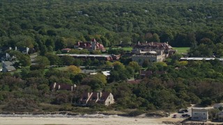 5.5K aerial stock footage flying by Nickerson Mansion, Ocean Edge Resort, Cape Cod, Brewster, Massachusetts Aerial Stock Footage | AX143_176E