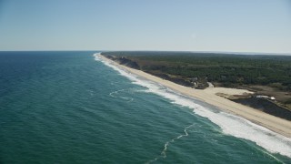 5.5K aerial stock footage flying by waves crashing, beaches, Cape Cod, Truro, Massachusetts Aerial Stock Footage | AX144_020