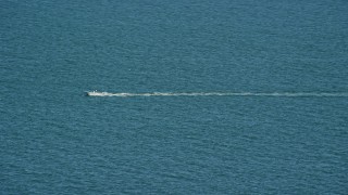 5.5K aerial stock footage tracking a speedboat on the Atlantic, Nantucket, Massachusetts Aerial Stock Footage | AX144_073