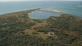 AX144_119E - 5.5K aerial stock footage approaching North Pond, Tuckernuck Island, Nantucket, Massachusetts