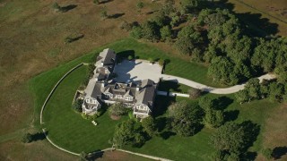 AX144_129 - 5.5K aerial stock footage of a bird's eye view, isolated mansion, Chappaquiddick Island, Martha's Vineyard, Massachusetts