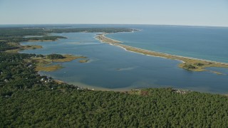 AX144_146E - 5.5K aerial stock footage of Forest, Sengekontacket Pond, Edgartown, Martha's Vineyard, Massachusetts