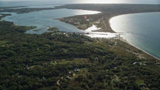 AX144_159 - 5.5K aerial stock footage approaching Menemsha Pond, Chilmark, Martha's Vineyard, Massachusetts