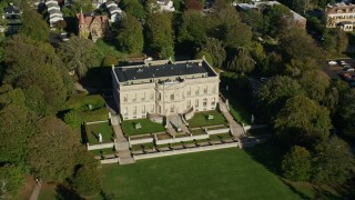 6k aerial stock footage flying by The Elms, a historic mansion, Newport, Rhode Island Aerial Stock Footage | AX144_245