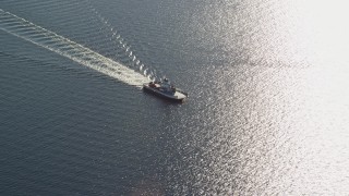 6k aerial stock footage flying by a car ferry, Portsmouth, Rhode Island Aerial Stock Footage | AX145_011