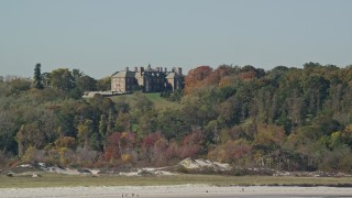 AX147_137 - 6K aerial stock footage of The Great House, Crane Estate atop Castle Hill in autumn, Ipswich, Massachusetts