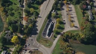 AX147_205 - 6K aerial stock footage of a bird's eye view over USS Albacore, autumn, Portsmouth, New Hampshire