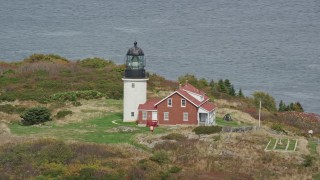 AX147_393 - 6K aerial stock footage orbiting Seguin Light on Seguin Island, autumn, Phippsburg, Maine