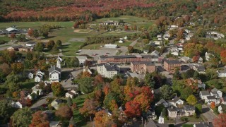 6K aerial stock footage flying by a small town, colorful trees, autumn, Thomaston, Maine Aerial Stock Footage | AX148_072