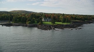 5.5K aerial stock footage approaching waterfront homes, autumn, Bar Harbor, Maine Aerial Stock Footage | AX148_192E