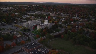 5.5K aerial stock footage approaching the Maine State House, autumn, Augusta, Maine, twilight Aerial Stock Footage | AX149_252E