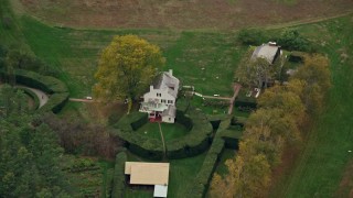 5.5K aerial stock footage of a bird's eye view over Saint-Gardens National Historic Site, autumn, Cornish, New Hampshire Aerial Stock Footage | AX151_050