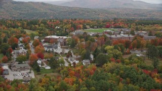 5.5K aerial stock footage flying by First Baptist Church, Colby Sawyer College, autumn, New London, New Hampshire Aerial Stock Footage | AX151_103