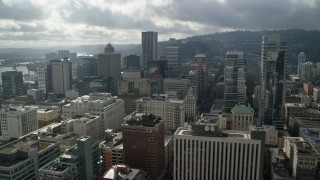 5.5K aerial stock footage passing giant skyscrapers in Downtown Portland, Oregon Aerial Stock Footage | AX153_069E