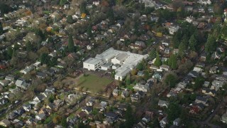 5.5K aerial stock footage of Alameda Elementary School in Northeast Portland, Oregon Aerial Stock Footage | AX153_130