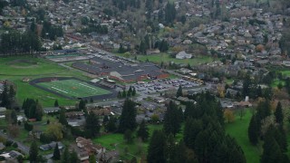 5.5K aerial stock footage of elementary and high schools in Washougal, Washington Aerial Stock Footage | AX153_164E